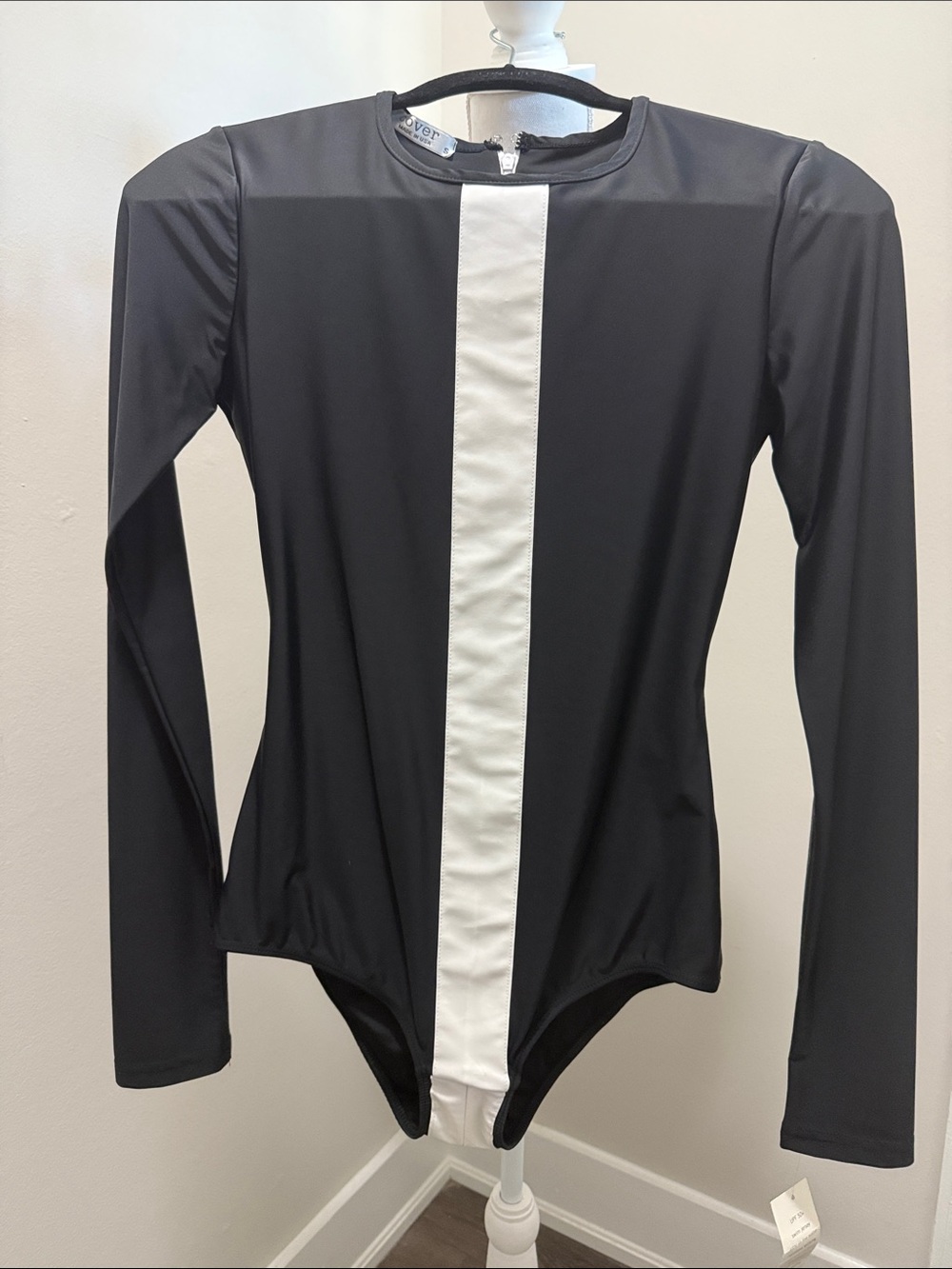 COVER FX Black One-Piece Swimsuit with White Center Stripe